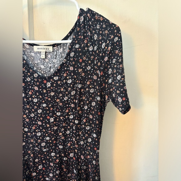 Black flower dress with ties in back Monteau size Large - Picture 5 of 10